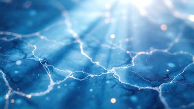 The primary subject of the image is a blue background with a pattern of lightning bolts. The setting is a dark blue sky, and the visual style appears to be a digital art or illustration. The dominant colors are blue and white, creating a calm and serene atmosphere.