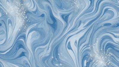 The primary subject of the image is a blue and white swirling pattern, which appears to be a painting or a digital artwork. The setting is a blue background, and the visual style is a combination of painting and digital art. The dominant colors are blue and white, creating a calming and serene atmosphere.