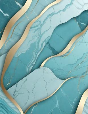 The primary subject of the image is a marble-like pattern, which is a digital artwork. The setting is a blue background, and the visual style is a combination of digital art and illustration. The dominant colors are blue and gold, creating a sophisticated and elegant atmosphere.