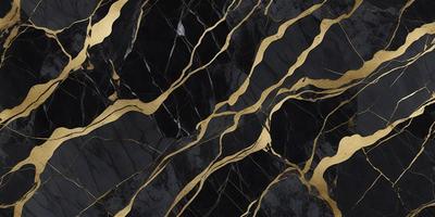 The primary subject of the image is a marble countertop with gold accents. The setting is a kitchen, and the visual style is a close-up of the marble countertop. The colors and mood of the image are predominantly black and gold, giving it a luxurious and elegant appearance.