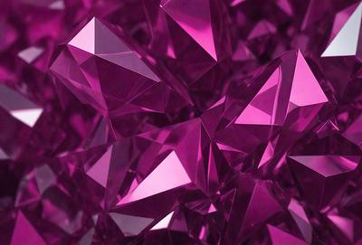 The primary subject of the image is a close-up of a pink crystal, which is part of a larger pink crystal cluster. The setting is a pink background, which adds to the overall visual style. The image is a digital art piece, showcasing the intricate details of the crystals. The dominant colors in the image are pink and purple, creating a warm and inviting atmosphere.