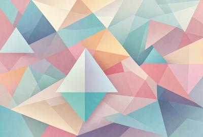 The primary subject of the image is a geometric pattern featuring a blue triangle. The setting is a colorful background, which includes a mix of blue, pink, and yellow colors. The visual style is a combination of digital art and illustration, creating a vibrant and artistic appearance. The overall atmosphere is lively and energetic, with the blue triangle standing out as the focal point of the scene.