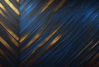 The primary subject of the image is a blue and gold patterned wall. The setting is a room with a blue and gold wallpaper, which creates a visually striking and unique atmosphere. The visual style of the image is a close-up of the wallpaper, showcasing the intricate design and colors. The dominant colors in the image are blue and gold, which evoke a sense of luxury and sophistication.