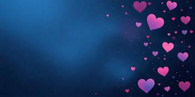 The primary subject of the image is a blue sky with a few pink hearts scattered throughout. The setting is a cloudy sky, and the visual style appears to be a digital art or illustration. The dominant colors are blue and pink, creating a calm and serene atmosphere.