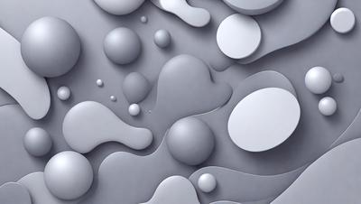 The primary subject of the image is a large, intricate, and detailed design made up of various shapes, including circles and other geometric forms. The setting is a gray background, which provides a clean and minimalist appearance. The visual style is a combination of digital art and illustration, creating a unique and captivating pattern. The colors and mood of the image are predominantly gray and white, giving it a modern and sophisticated feel.