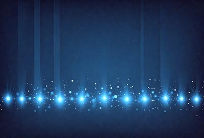 The primary subject of the image is a blue background with a pattern of bright lights. The setting appears to be a dark room, and the visual style is a digital art or illustration. The dominant colors are blue and white, creating a calm and serene atmosphere.