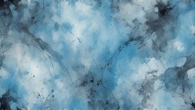 The primary subject of the image is a painting of a blue sky with clouds. The setting is a blue background, and the visual style is a watercolor painting. The colors and mood of the painting are predominantly blue, creating a serene and calming atmosphere.