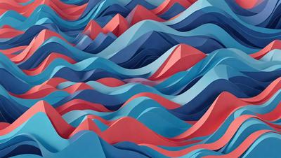 The primary subject of the image is a large, colorful wave. The wave is composed of various shades of blue, red, and pink, creating a vibrant and dynamic scene. The setting is a blue and red ocean, with the wave rising up from the water. The visual style of the image is a combination of digital art and illustration, giving it a unique and artistic appearance. The overall atmosphere of the image is energetic and lively, with the colorful wave capturing the viewer's attention