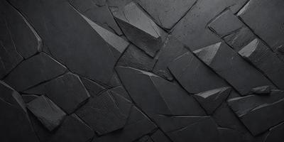 The primary subject of the image is a large, black, and white stone wall. The setting is a dark room, and the visual style is a close-up of the stone wall. The colors and mood of the image are predominantly dark, with the black and white color scheme adding a sense of depth and contrast.