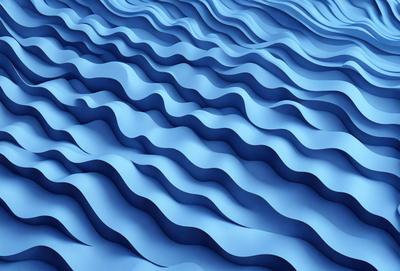 The primary subject of the image is a blue ocean with waves. The setting is the ocean, and the visual style is a digital art or illustration. The dominant colors are blue and white, creating a calm and serene atmosphere.