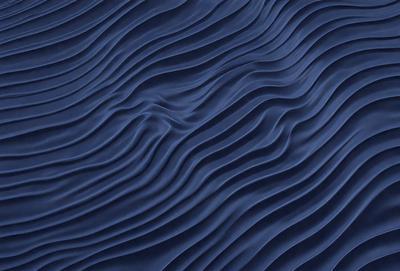 The primary subject of the image is a blue, wavy surface that resembles a water surface. The setting is a blue background, and the visual style appears to be a digital art or illustration. The dominant colors are blue and white, creating a calm and serene atmosphere.
