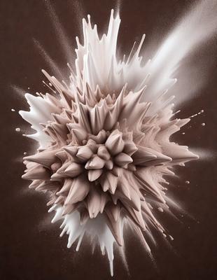 The primary subject of the image is a chocolate-colored, frothy, and whipped-looking substance, which appears to be a mix of chocolate and white substances. The setting is a brown background, and the visual style is a combination of photo and digital art. The dominant colors are brown and white, and the overall atmosphere is creative and artistic.