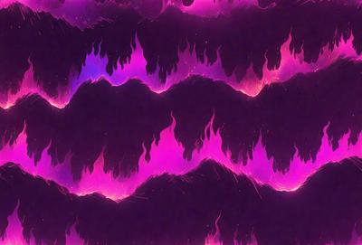 The primary subject of the image is a purple and pink flame pattern. The setting is a dark background, which contrasts with the bright colors of the flames. The visual style appears to be a digital art or illustration, as the flames are depicted in a stylized manner. The dominant colors are purple and pink, creating a warm and vibrant atmosphere.