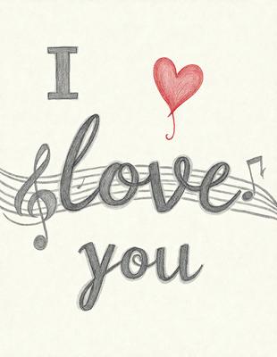The primary subject of the image is a heart-shaped sign that says "I Love You." The setting is a white background, and the visual style is a hand-drawn illustration. The colors are predominantly red and white, creating a warm and affectionate atmosphere.