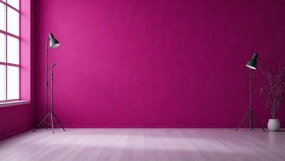 The primary subject of the image is a pink wall. The setting is a room with a white floor. The visual style is a photo, and the dominant colors are pink and white. The overall atmosphere is bright and vibrant.