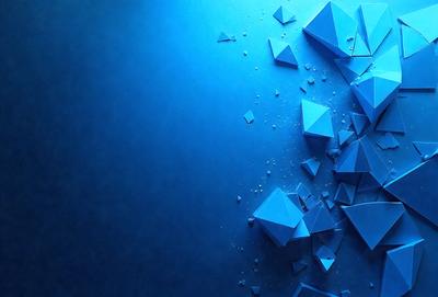 The primary subject of the image is a blue background with a pattern of blue triangles. The setting is a blue wall, and the visual style is a digital art or illustration. The dominant colors are blue, and the overall atmosphere is calm and visually appealing.