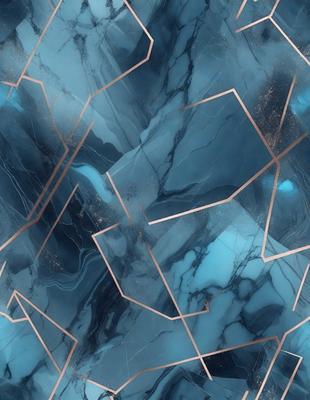 The primary subject of the image is a blue and gold marble pattern. The setting is a blue and gold marble wall, which serves as the background. The visual style is a combination of digital art and illustration, creating a unique and intricate design. The dominant colors are blue and gold, giving the image a luxurious and elegant appearance.