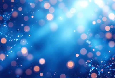 Primary subject: Blue background with bright lights
Setting/background: Space with stars and planets
Visual style: Digital art
Colors and mood: Blue, orange, and white