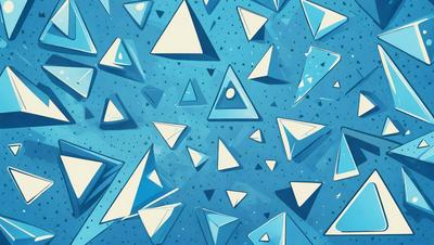 The primary subject of the image is a blue and white geometric pattern, featuring a mix of triangles and diamond shapes. The setting is a blue background, which complements the colorful pattern. The visual style is a combination of digital art and illustration, creating a vibrant and eye-catching design. The dominant colors are blue and white, with the blue background providing a calming and soothing atmosphere.