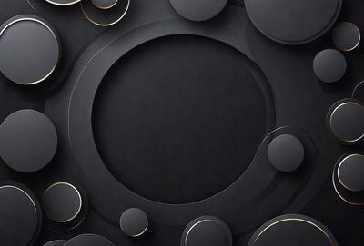 The primary subject of the image is a black circle with a gold ring around it. The setting is a black background, and the visual style appears to be a digital art or illustration. The dominant colors are black and gold, creating a bold and striking appearance.
