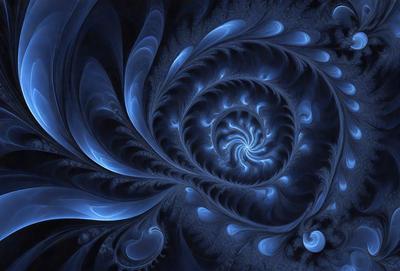 The primary subject of the image is a blue spiral pattern, which appears to be a digital art or illustration. The setting is a dark background, which contrasts with the blue spiral. The visual style is a combination of digital art and illustration, creating a unique and intricate design. The colors and mood of the image are predominantly blue, giving it a calm and serene atmosphere.