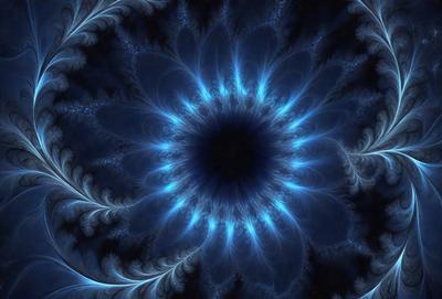 The primary subject of the image is a blue and black swirling pattern, which appears to be a digital art or illustration. The setting is a dark background, and the visual style is a combination of digital art and illustration. The dominant colors are blue and black, creating a moody and dramatic atmosphere.