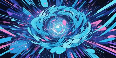 The primary subject of the image is a blue and purple swirling vortex, which appears to be a digital art or illustration. The setting is a dark, space-like environment, with a starry background. The visual style is a combination of digital art and illustration, creating a unique and captivating scene. The dominant colors are blue and purple, giving the image a calming and serene atmosphere.