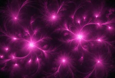 The primary subject of the image is a close-up of a pink flower. The setting is a dark background, which contrasts with the bright pink flower. The visual style is a digital art or illustration, as the flower appears to be a part of a larger pattern or design. The dominant colors are pink and purple, creating a warm and inviting atmosphere.