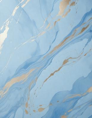 The primary subject of the image is a blue and gold swirling pattern, which appears to be a painting or a digital artwork. The setting is a blue background, and the visual style is a combination of photo and digital art. The dominant colors are blue and gold, creating a vibrant and lively atmosphere.