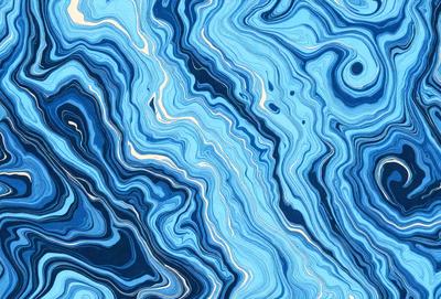 The primary subject of the image is a blue and white swirling pattern, which appears to be a digital art or illustration. The setting is a blue background, and the visual style is a combination of digital art and illustration. The dominant colors are blue and white, creating a calm and soothing atmosphere.