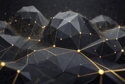 The primary subject of the image is a geometric pattern, which is displayed on a black background. The pattern consists of a combination of gold and black colors, creating a visually striking and intricate design. The setting or background of the image is a dark, empty space, which contrasts with the vibrant colors and patterns of the geometric design. The visual style of the image is a blend of digital art and illustration, showcasing the artist's creativity and skill in crafting a captivating and unique piece of