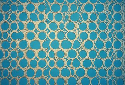 The primary subject of the image is a pattern of circles, which are arranged in a blue background. The circles are of various sizes and are scattered throughout the scene. The setting appears to be a blue wall or a blue background, which complements the circles' colors. The visual style of the image is a combination of a photo and digital art, as it features a close-up of the circles and a blue background. The overall atmosphere of the image is calm and visually appealing, with the blue color and the circles' arrangement creating a