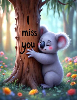 The image features a cute, colorful kangaroo holding onto a tree trunk. The kangaroo is smiling and appears to be enjoying the moment. The tree trunk is brown, and the kangaroo is positioned in front of it. The scene is set in a forest, with a few flowers scattered around the area. The overall atmosphere is cheerful and playful, with the kangaroo being the main focus of the image.