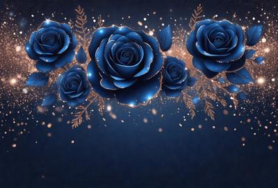 The primary subject of the image is a group of blue roses. They are arranged in a visually appealing manner, with some of them appearing to be floating in the air. The setting is a dark blue background, which contrasts with the vibrant blue color of the roses. The visual style of the image is a combination of digital art and illustration, creating a unique and eye-catching display. The overall atmosphere of the image is serene and elegant, with the blue roses serving as the focal point.