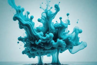The primary subject of the image is a blue, swirling, and flowing liquid, which appears to be a mix of water and paint. The setting is a white background, which provides a clean and uncluttered environment for the liquid to be the main focus. The visual style of the image is a combination of digital art and illustration, as the liquid is depicted in a fluid and dynamic manner. The dominant colors in the image are blue and white, creating a sense of calmness and tranquility.