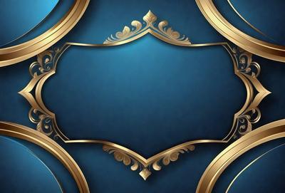 The primary subject of the image is a decorative design featuring a blue background with gold accents. The design is likely a decorative border or a pattern, and it is set against a blue background. The visual style of the image is a combination of digital art and illustration, creating a unique and eye-catching design. The colors and mood of the image are predominantly blue and gold, giving it a sophisticated and elegant appearance.