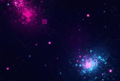The primary subject of the image is a colorful, pink and blue background with a pattern of squares. The setting is a dark, starry night sky, creating a contrasting backdrop for the vibrant colors. The visual style is a digital art or illustration, with a focus on the pattern and the overall atmosphere. The colors and mood are lively and energetic, with the pink and blue squares adding a sense of playfulness and creativity to the scene.