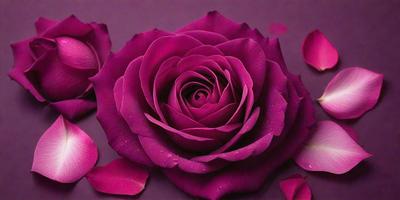 The primary subject of the image is a purple rose. The rose is the main focus of the image, and it is displayed against a purple background. The visual style of the image is a close-up of the rose, which highlights its details and texture. The colors and mood of the image are predominantly purple, creating a calm and serene atmosphere.