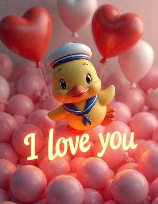 The primary subject of the image is a rubber ducky with a sailor's hat, sitting on top of a pile of pink balloons. The setting is a playful and colorful environment, with the balloons and the rubber ducky creating a fun and lively atmosphere. The visual style is a combination of digital art and illustration, with the rubber ducky and balloons being depicted in a creative and whimsical manner. The colors and mood of the