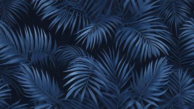 The primary subject of the image is a close-up of a blue and green palm tree. The setting is a dark blue background, which contrasts with the vibrant colors of the palm tree. The visual style is a detailed illustration of the palm tree, showcasing its intricate details. The colors and mood of the image are lively and tropical, with the blue and green hues evoking a sense of calmness and relaxation.