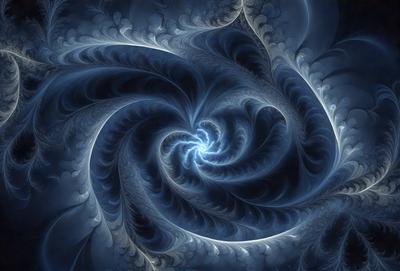 The primary subject of the image is a spiral pattern, which is the main object, scene, or focus of the image. The spiral pattern is set against a blue background, giving it a vibrant and lively appearance. The visual style of the image is digital art, as it is a computer-generated design. The dominant colors in the image are blue and white, creating a sense of depth and contrast. The overall atmosphere of the image is dynamic and engaging, with the spiral pattern serving as the central point of interest
