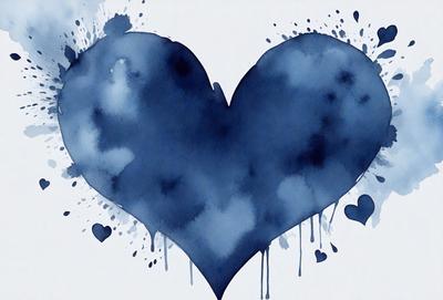 The primary subject of the image is a blue heart, which is the main object, scene, or focus of the image. The setting/background features a white surface, and the visual style is a digital art or illustration. The dominant colors are blue and white, creating a calm and serene atmosphere.