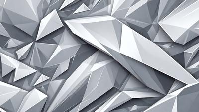The primary subject of the image is a large, intricate, and geometric design made up of many small triangles. The design is composed of various shapes and sizes, creating a visually striking pattern. The setting is a gray background, which contrasts with the white geometric shapes, making the design stand out even more. The visual style of the image is a combination of digital art and illustration, showcasing the artist's skill in creating a complex and detailed pattern. The colors and mood of the image are predominantly white