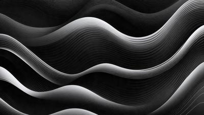 The primary subject of the image is a series of curved, wavy lines that create a visually striking pattern. The setting is a black background, which contrasts with the lines, making them stand out. The visual style is a combination of digital art and illustration, as the lines are created using a computer program or digital drawing tool. The colors and mood of the image are predominantly black, with the wavy lines adding a sense of movement and dynamism to the overall atmosphere.