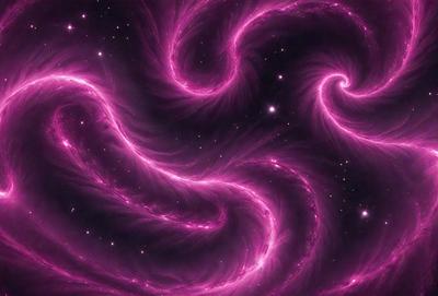 The primary subject of the image is a purple spiral pattern, which is the main object, scene, or focus of the image. The setting or background of the image is a dark, starry sky, which adds to the overall atmosphere. The visual style of the image is a combination of digital art and illustration, creating a unique and captivating visual experience. The dominant colors in the image are purple and pink, which contribute to the overall mood and aesthetic of the scene.