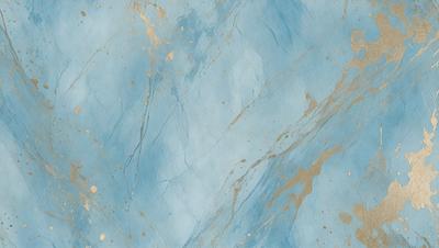 The primary subject of the image is a marble wall with a blue tint. The setting is a room with a blue and gold color scheme. The visual style is a combination of a photo and digital art, creating a unique and artistic representation of the marble wall. The dominant colors are blue and gold, giving the room a luxurious and elegant atmosphere.
