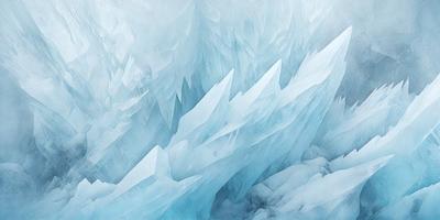 The primary subject of the image is a large, blue, icy structure, possibly a glacier or a frozen waterfall. The setting is a snowy, icy environment, with the structure towering over the surrounding landscape. The visual style is a combination of photo and digital art, creating a striking and realistic representation of the icy structure. The dominant colors are blue and white, giving the image a cold and icy atmosphere.