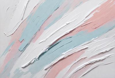 The primary subject of the image is a close-up of a white and pink paint-covered wall. The setting is a room with a white background. The visual style is a painting, and the dominant colors are white and pink. The overall atmosphere is warm and inviting.