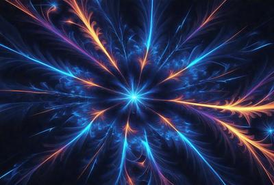 The primary subject of the image is a vibrant, colorful, and abstract artwork featuring a blue and orange color scheme. The setting is a dark background, which contrasts with the bright colors of the artwork. The visual style appears to be a combination of digital art and illustration, creating a unique and captivating piece. The colors and mood of the artwork evoke a sense of energy and creativity, making it an eye-catching and memorable piece of art.