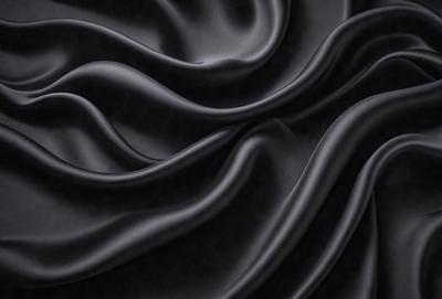 The primary subject of the image is a black fabric, which appears to be a piece of clothing or a curtain. The setting is a dark room, and the visual style is a close-up of the fabric. The colors and mood of the image are predominantly dark and moody, with the black fabric being the main focus.